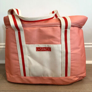 L*Space Coastal Cooler Bag Coral Pink Red Stripe Zip Top Insulated Beach Summer